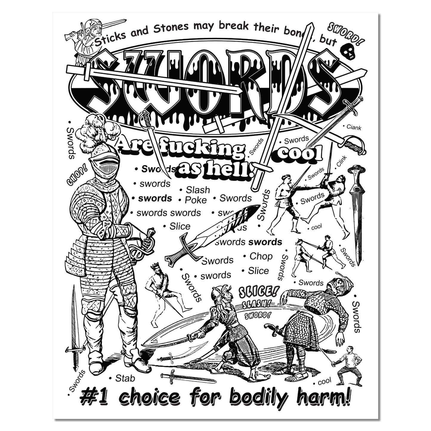 Arcane Bullshit Poster 8"x10" Risograph Print "Swords" poster