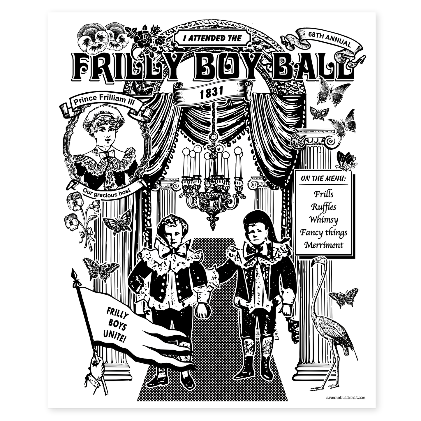 Arcane Bullshit Poster "Frilly Boy Ball" Risograph Poster