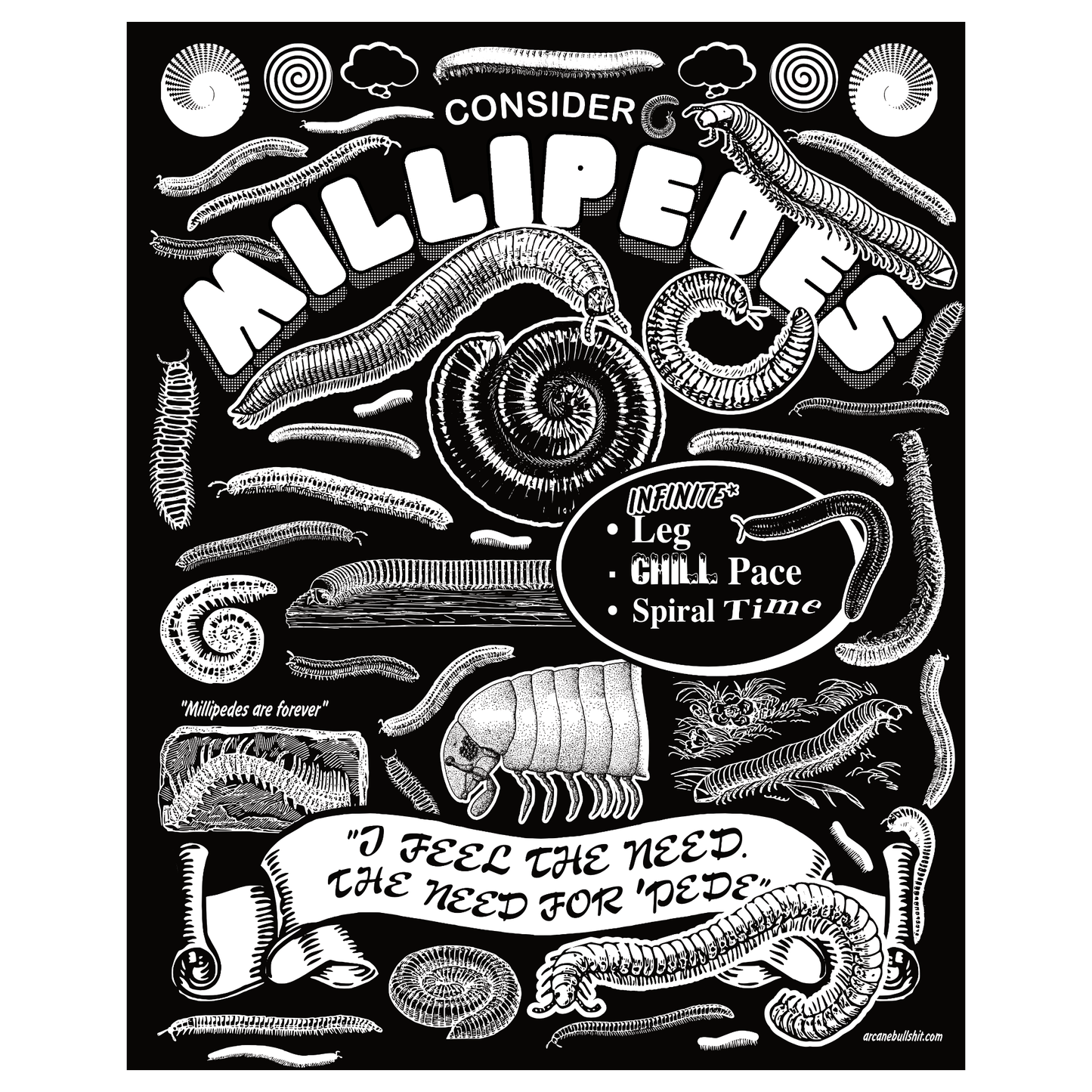 Arcane Bullshit Poster Millipede "CENTIPEDE/MILLIPEDE" Screen-Printed Posters