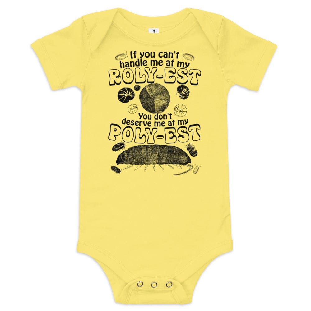 Arcane Bullshit Baby Onesie Yellow / 3-6m "Roly Poly" Baby short sleeve one piece