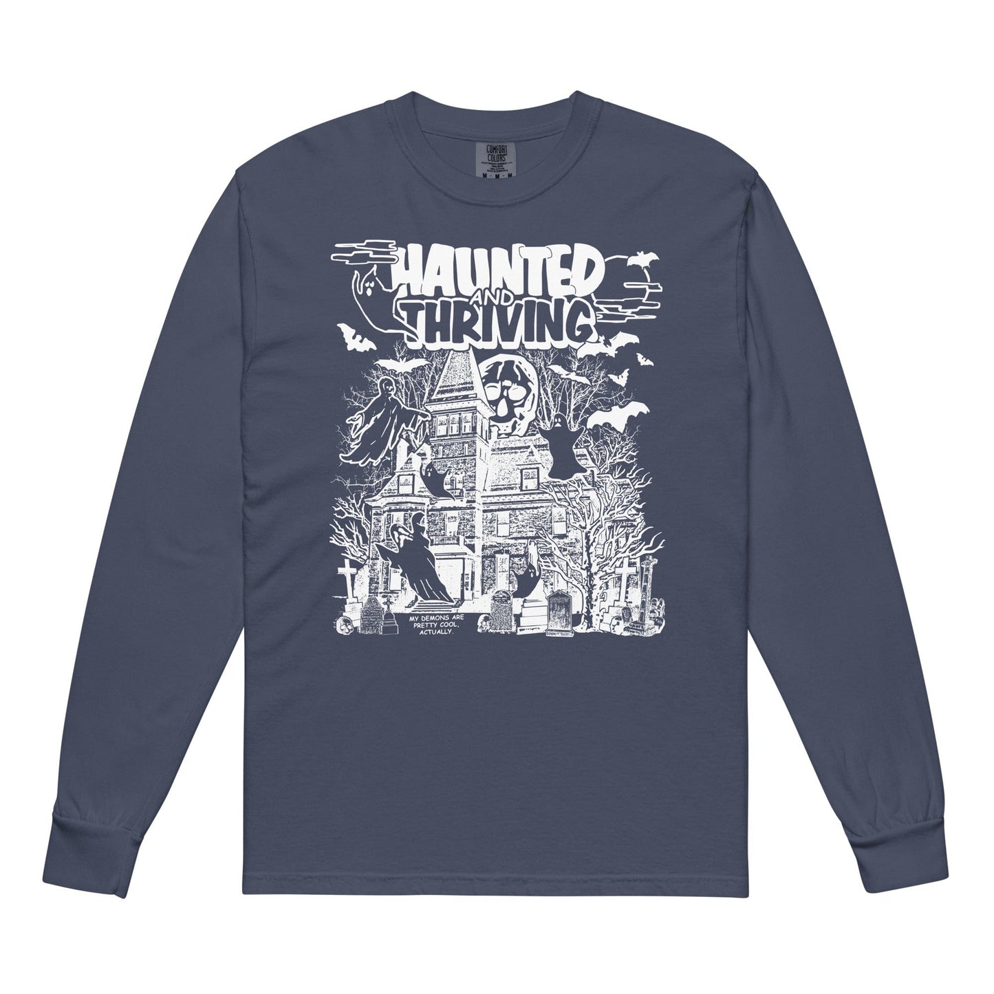 Arcane Bullshit Long-sleeved Tee Navy / S "Haunted And Thriving" heavyweight long-sleeve shirt