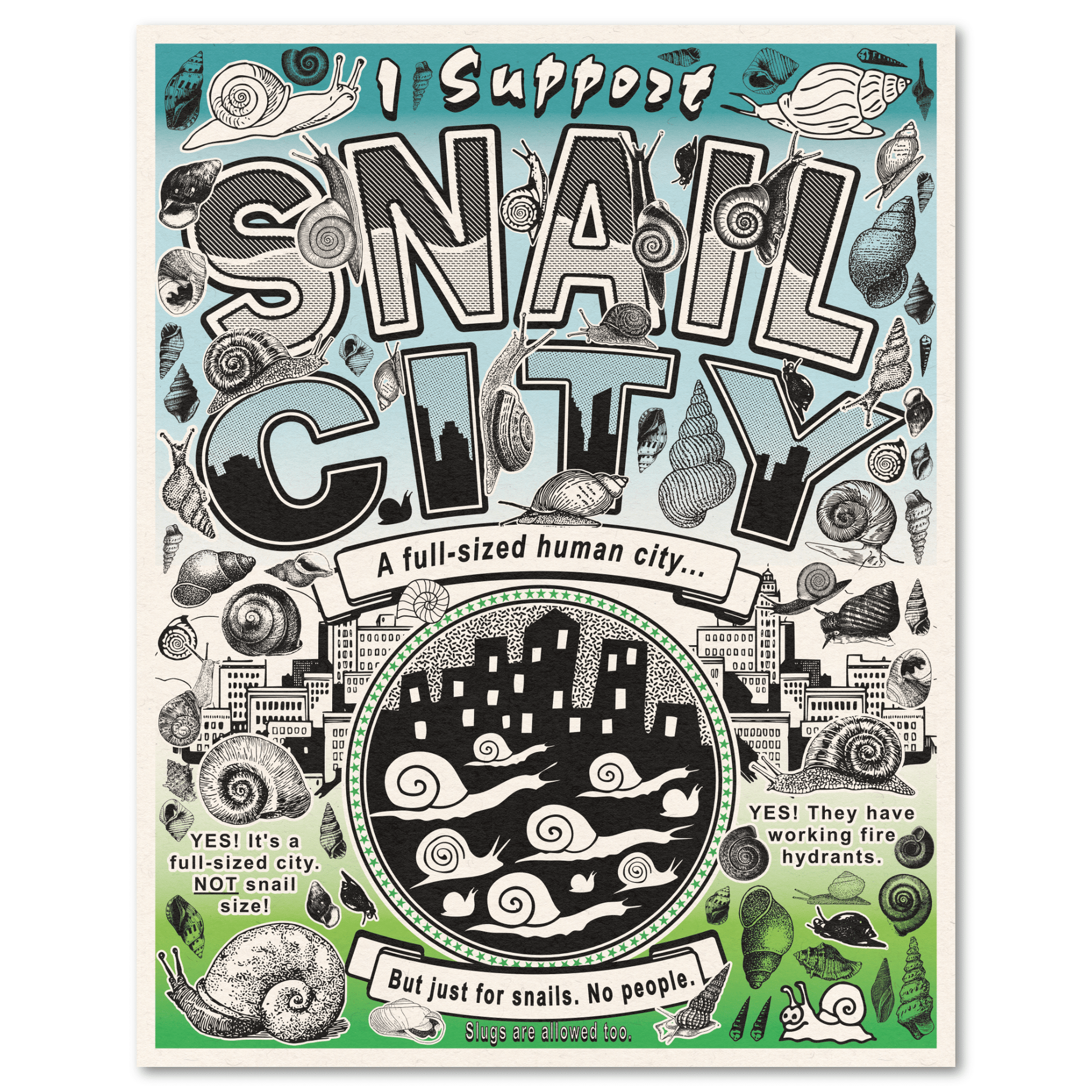 Arcane Bullshit Poster 11"x14" Risograph “Snail City” poster