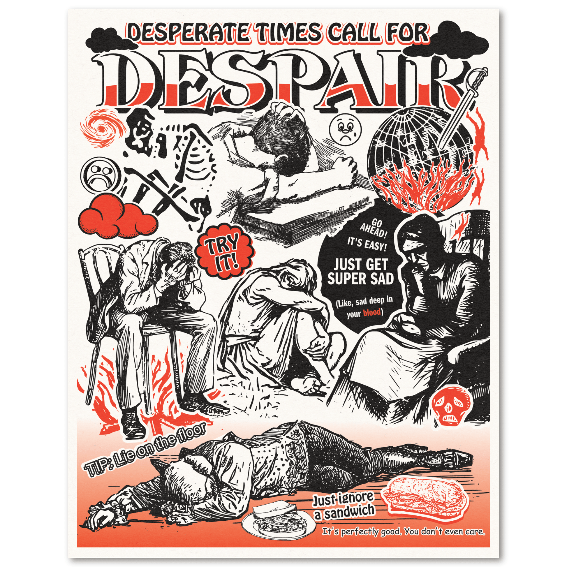 Arcane Bullshit Poster Black and red on white (11"x14") "DESPAIR" Poster