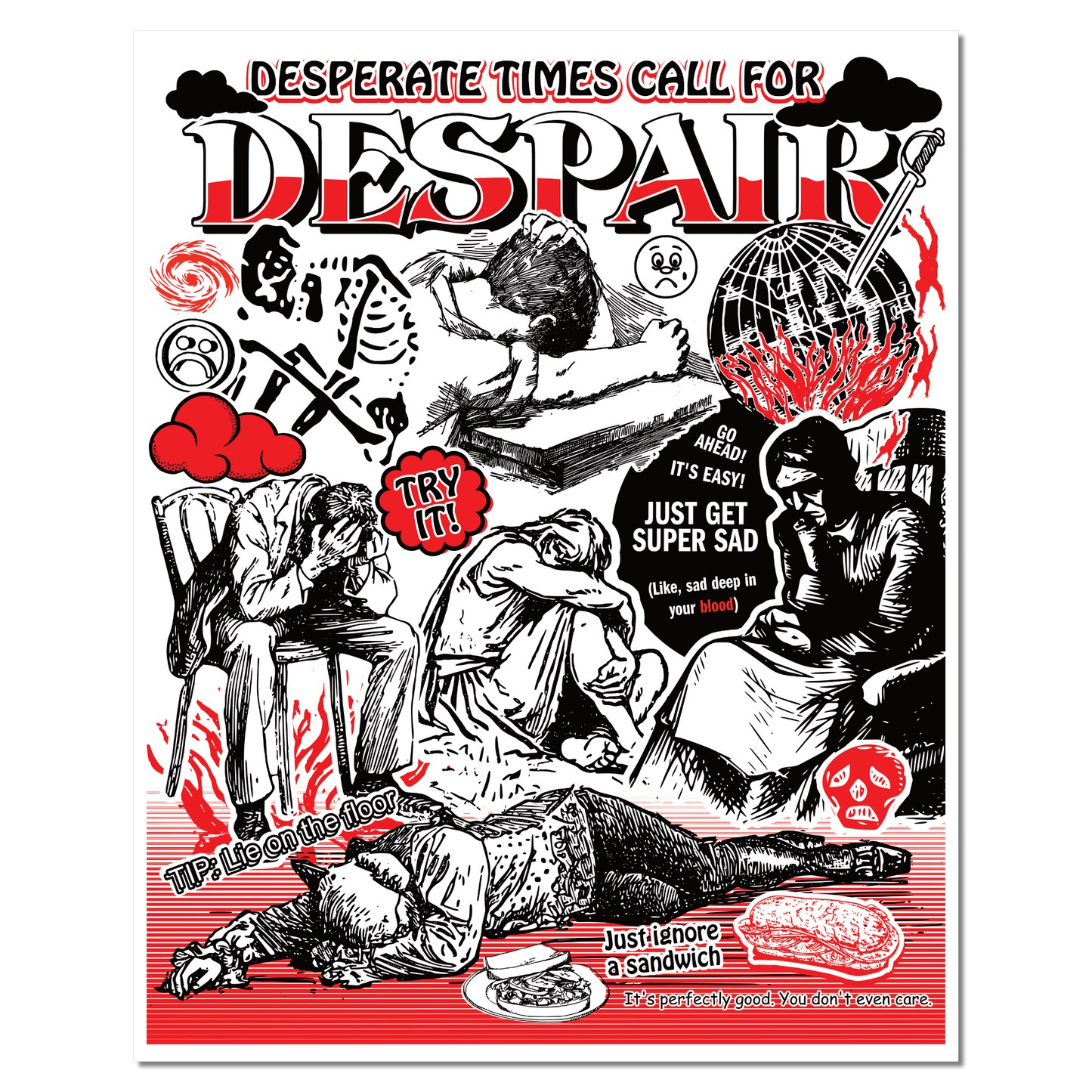 Arcane Bullshit Poster Black and red on white (16"x20") "DESPAIR" Poster