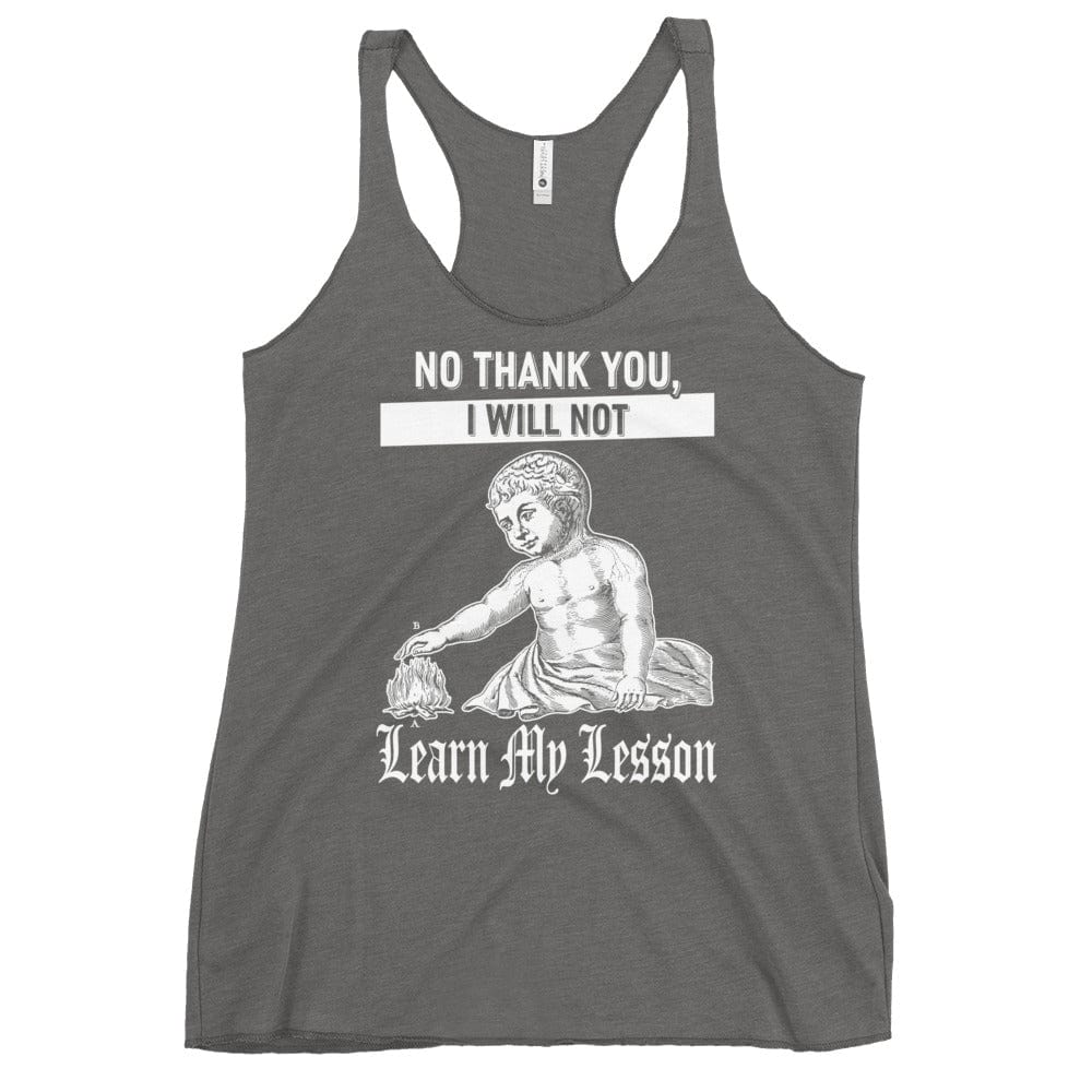 Arcane Bullshit Premium Heather / XS "Learn My Lesson" Women's Racerback Tank